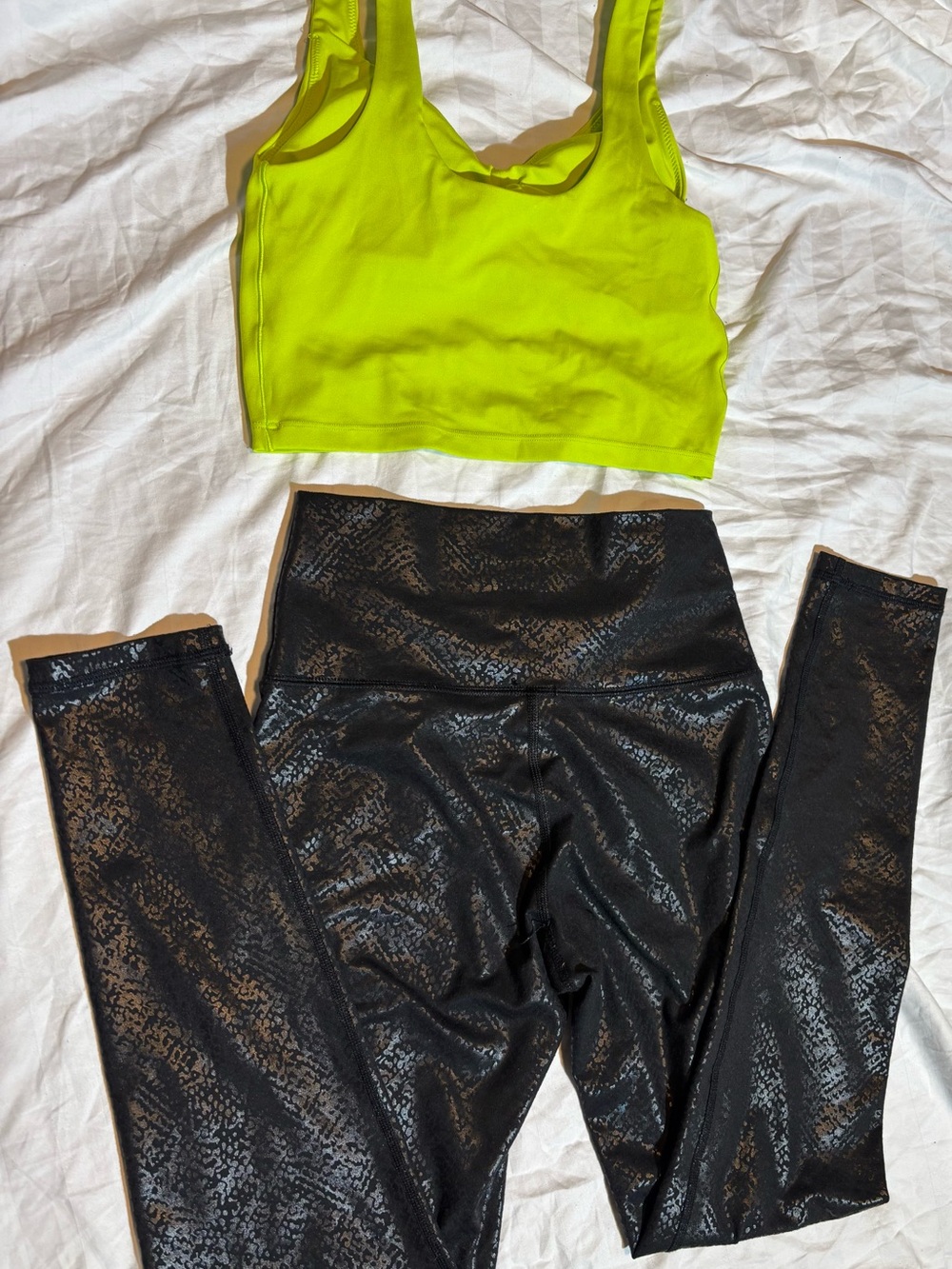 Aerie Small Neon Lime Sports Bra with Small Black Snake-Print Leggings